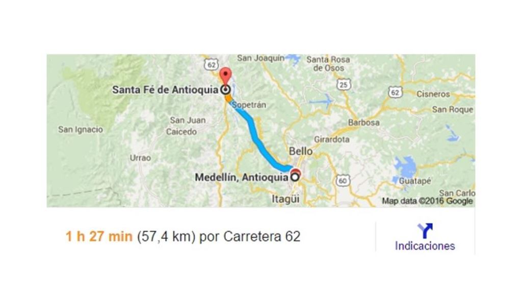 Mapa Medellín - Santa Fé de Antioquia