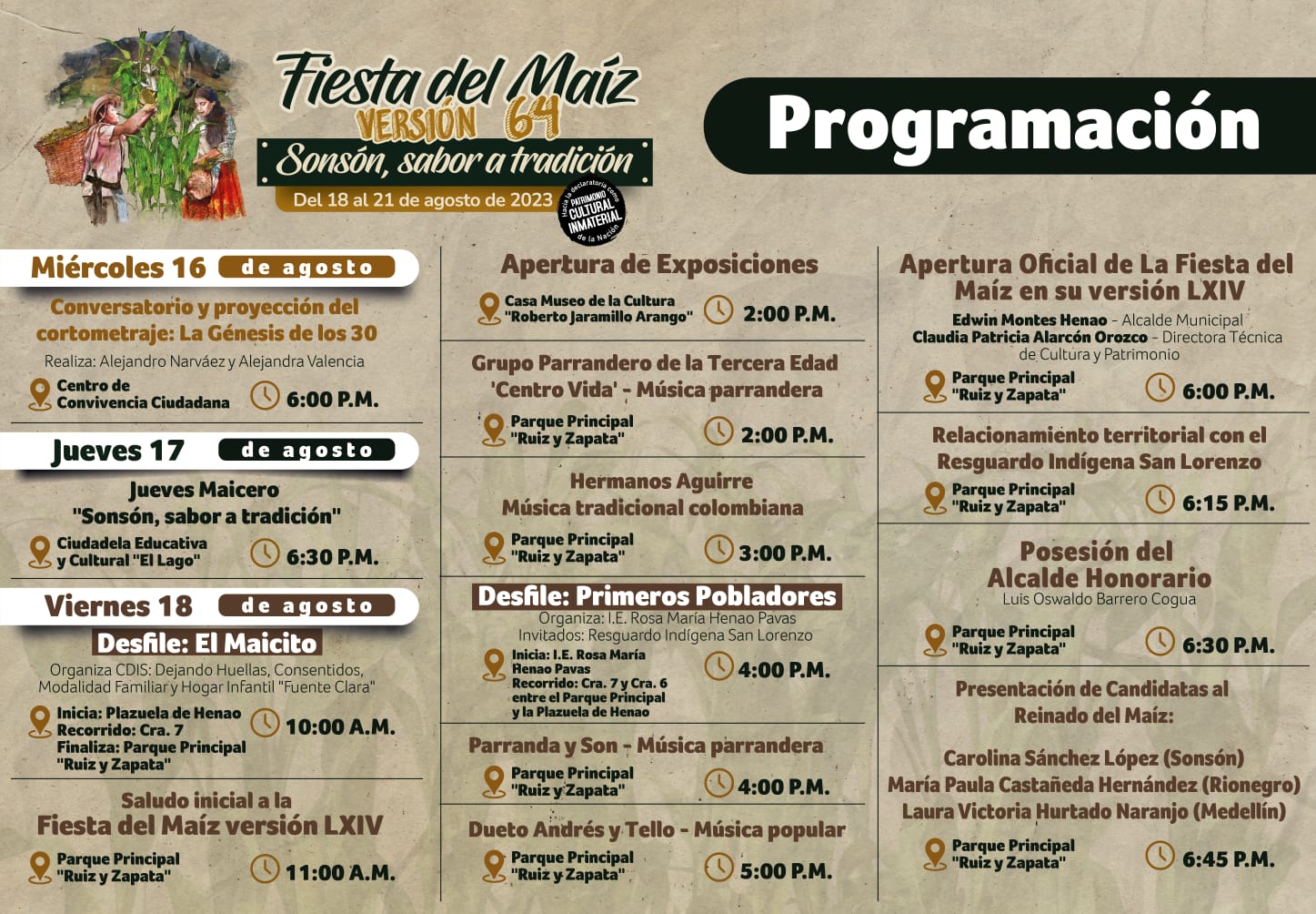 Fiestas del Maíz - 2023 - Programación - Sonsón Antioquia