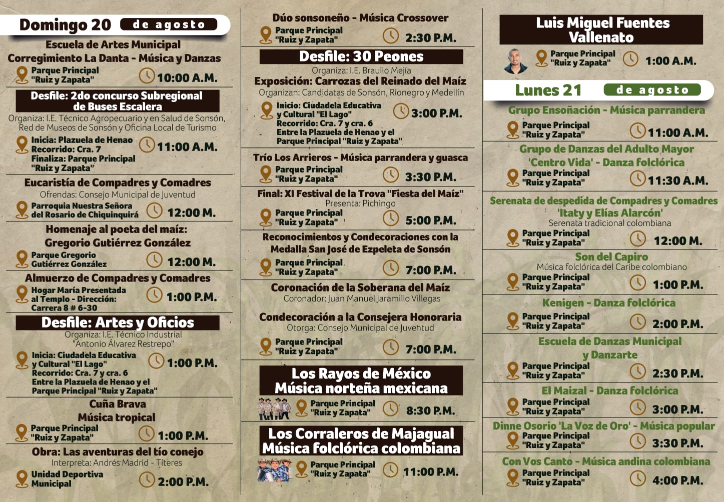 Fiestas del Maíz - 2023 - Programación - Sonsón Antioquia