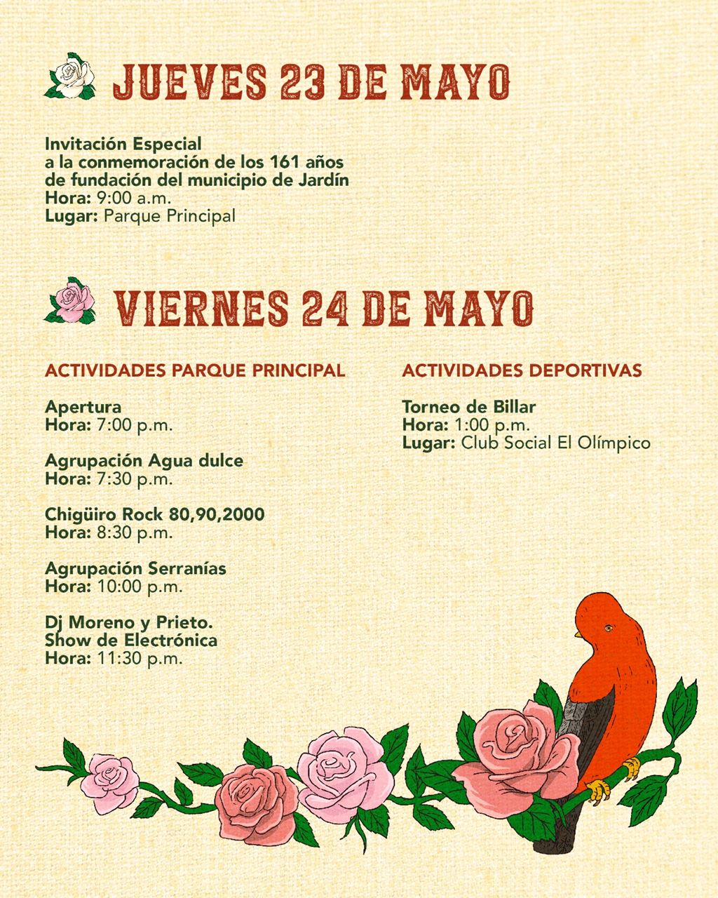 Jardín Antioquia Programación Viernes 24 Fiestas de la Rosa - 2024