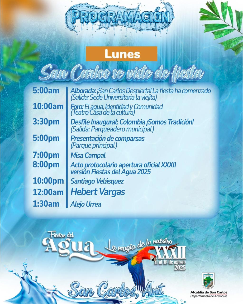 Lunes - Fiestas del Agua 2025 - San Carlos Antioquia