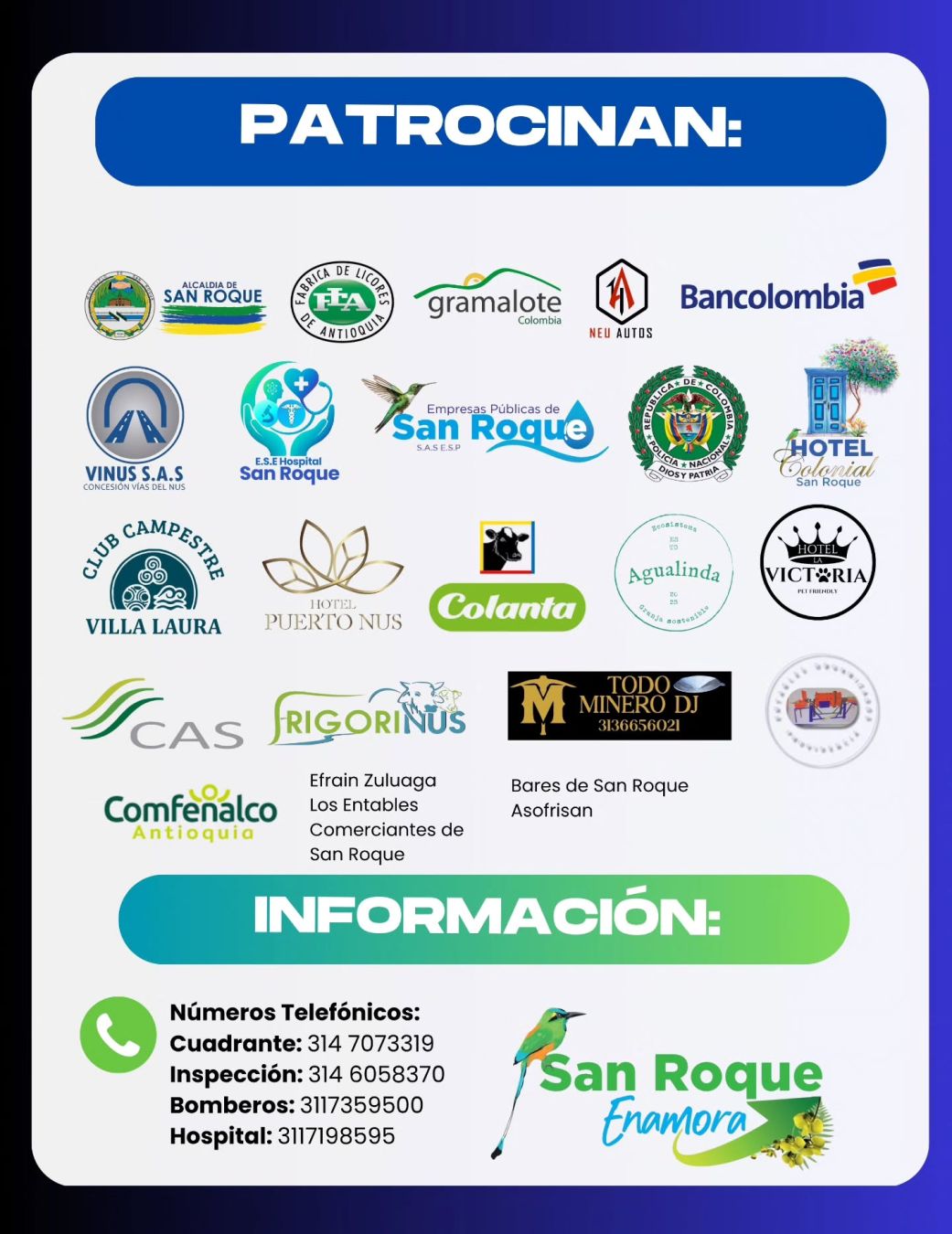 Fiestas de la Cordialidad - San Roque Antioquia - Patrocinan