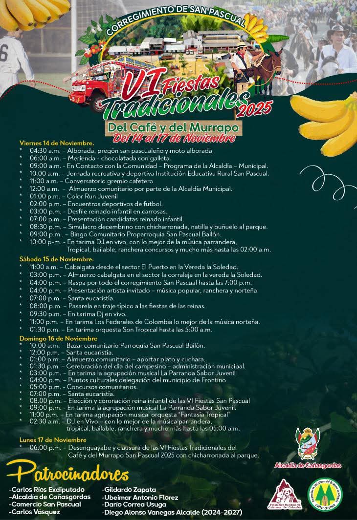 Fiestas dl Café y del Murrapo 2025 - Cañasgordas - Programación