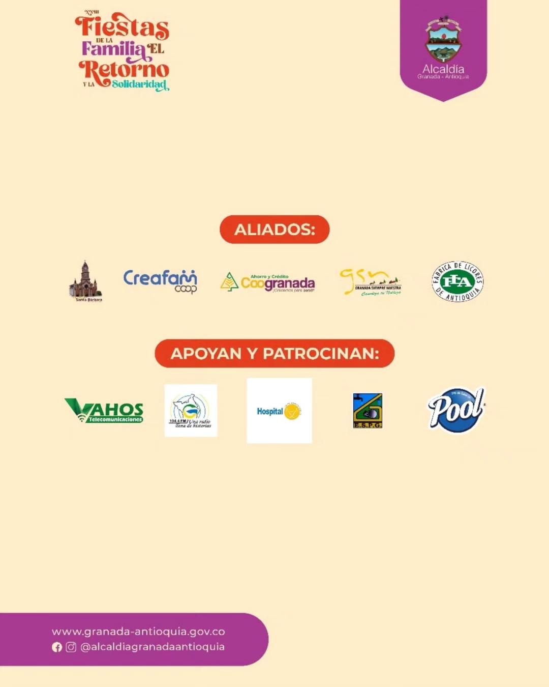 Fiestas de la Familia y el Retorno y la Solidaridad 2026 - Granada Antioquia - Patrocinan